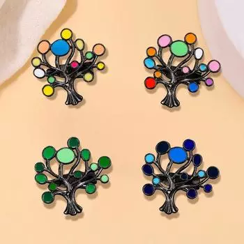 Брошь в виде мультяшного дерева удачи, модный дизайн, цветная масляная капля, геометрическая брошь-булавка, аксессуары для зимней одежды