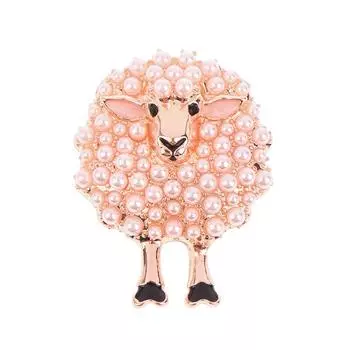 Брошь в виде мультяшного животного, инкрустированная жемчугом, милая овечка, брошь из сплава, подарок