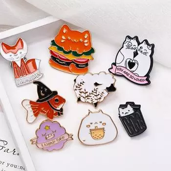 Брошь в виде овечки в виде мультяшного животного, мусорного бака для еды, котенка, креативные броши в виде мультяшного кота, украшение для рубашки style 1