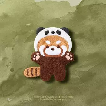 Брошь в виде панды, вышитая акулой, красная панда, брошь в виде девочки-красной панды tiger