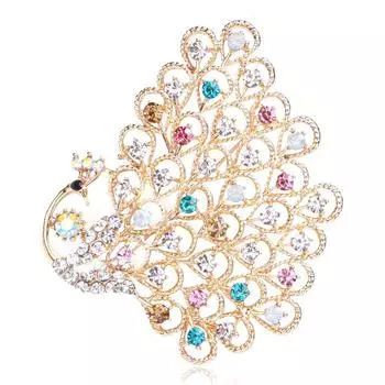 Брошь в виде павлина с преувеличенным бриллиантом, творческая личность, темперамент, животное, булавка, брошь, аксессуары для костюма золотой