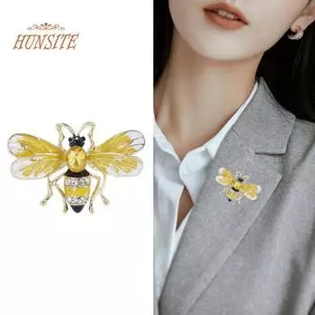 Брошь в виде пчелы, сверкающая, нержавеющая, устойчивая к коррозии, большая брошь в виде насекомых, булавка, модное платье, аксессуары для пальто жёлтый