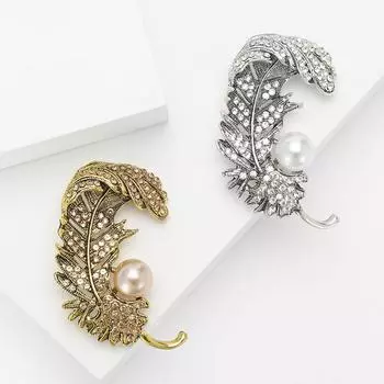 Брошь в виде пера из сплава со стразами, эксклюзивная, для женщин, для пальто, корсажа, ювелирные изделия
