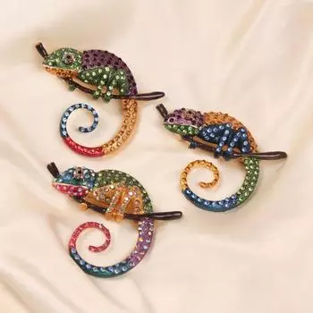 Брошь в виде преувеличенного животного из сплава со стразами хамелеон для женского пальто и костюма-корсажа