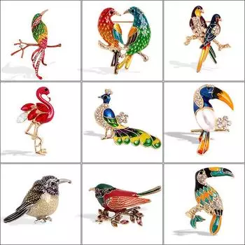 Брошь в виде птицы со стразами и каплями масла и бриллиантами, булавка для воротника пиджака и пальто, булавка в виде животного из мультфильма