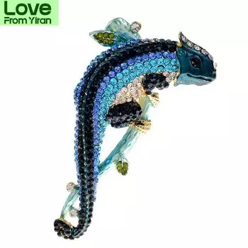 Брошь в виде ящерицы со стразами, большая булавка в виде животного, 3 цвета в наличии, сплав, аксессуары для зимнего пальто, высокое качество зелёный