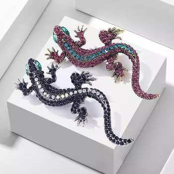 Брошь в виде ящерицы в стиле ретро от Lanhao: Аксессуар из цельного алмазного сплава для мужчин и женщин. xz4959A чёрный/белый