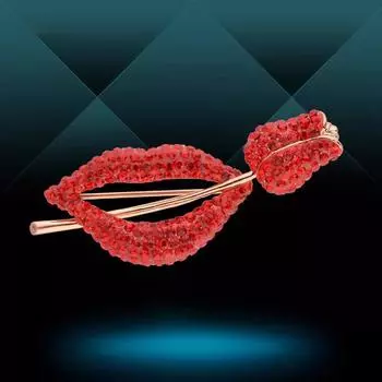 Брошь в виде розовой розы с красными губами, эксклюзивная женственная брошь со стразами, булавка для пальто, простой универсальный кардиган, аксессуары