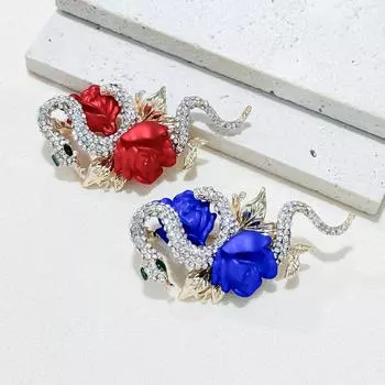 Брошь в виде розы и змеи со стразами и эмалью, роскошная брошь для женского пальто, ювелирное украшение на корсаж