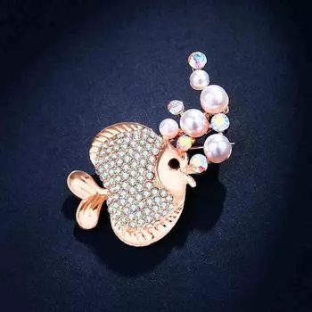 Брошь в виде рыбки-пузырька с жемчугом, симпатичная, инкрустированная бриллиантами, женская, антибликовая, булавка, фиксированная, аксессуары для одежды