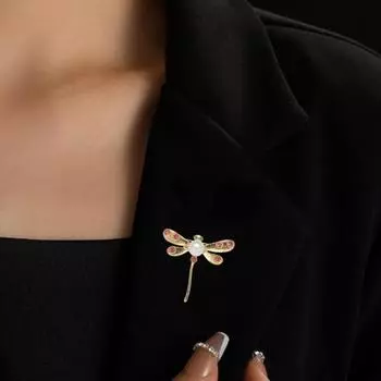 Брошь в виде стрекозы со стразами, искусственный жемчуг, украшение на воротник пальто, платье, шляпа, булавка, брошь в виде насекомого для официальной вечеринки, свадьбы золотистый