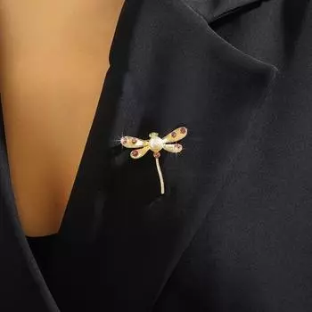 Брошь в виде стрекозы со стразами, искусственный жемчуг, украшение на воротник пальто, платье, шляпа, булавка, брошь в виде насекомого для официальной вечеринки, свадьбы золотистый