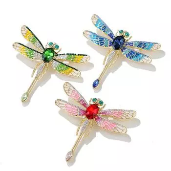 Брошь в виде стрекозы в европейском и американском ретро-стиле с микроинкрустацией бриллиантами, металлическая булавка для пальто, корсаж из сплава, защищающего окружающую среду