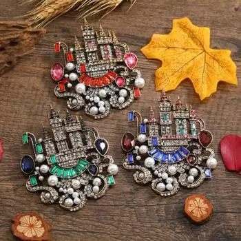 Брошь в виде замка со стразами для женщин, винтажная булавка для вечеринки, банкета, подарков