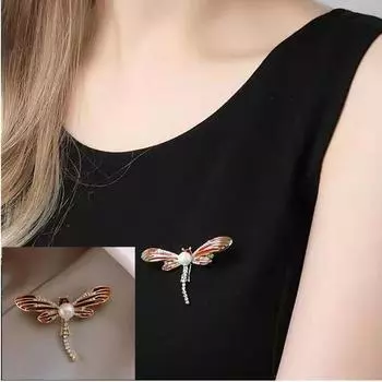 Брошь в виде жемчужины стрекозы, легкая, роскошная, простая, высокого класса, со стразами, аксессуары для одежды, универсальная, для пиджака, костюма, булавка для женщины