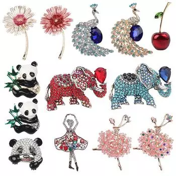 Брошь в виде животного, растения, слона, панды, маргаритки, корсаж, мужской костюм, аксессуары вишня