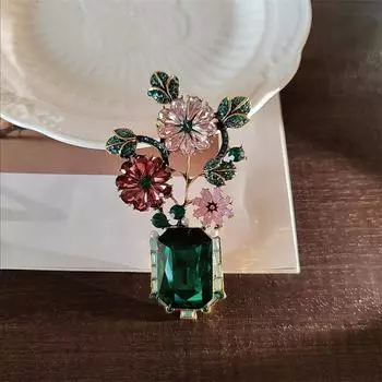 Брошь ваза в стиле ретро-барокко, булавка в виде цветка со стразами, модные и атмосферные аксессуары для костюма