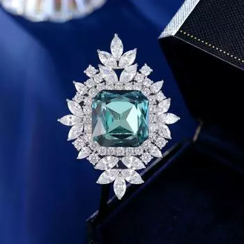 Брошь женская высокого класса чувство высокого класса ромбовидная брошь роскошная супер вспышка циркон брошь пальто костюм булавка темперамент аксессуары синий