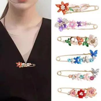 Брошь, значок, цветок, грация, инкрустация стразами, гальваника, темперамент, цвет, булавка для значка F