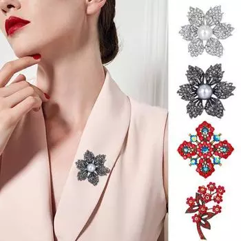 Брошь-значок, винтажная нарядная изящная цветочная брошь со стразами, булавка из искусственного жемчуга C