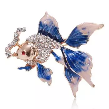 Брошь «Золотая рыбка» Декор со стразами Градиент контрастного цвета Реалистичная форма рыбы 3D Цветная нержавеющая сталь Роскошь фиолетовый