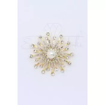 Брошь золотого цвета с жемчугом и камнями