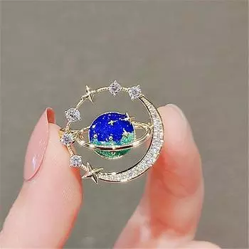 Брошь «Звездное небо» с цирконием и луной для женщин, брошь в виде планеты, костюмная булавка для воротника, ювелирные изделия, элегантная булавка, аксессуары для костюма золотой