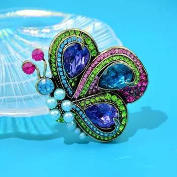 Броши-бабочки для женщин, винтажные жемчужные разноцветные стразы, милые насекомые, свадебные, повседневные, броши, булавки, ювелирные изделия зелёный
