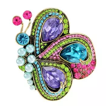 Броши-бабочки для женщин, винтажные жемчужные разноцветные стразы, милые насекомые, свадебные, повседневные, броши, булавки, ювелирные изделия зелёный