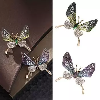 Броши-бабочки со стразами для женщин, очаровательная брошь для темперамента, аксессуары для пальто, булавка для костюма, но Q0L9 green-1pcs