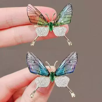 Броши-бабочки со стразами для женщин, очаровательный темпераментный костюм, аксессуары в виде бабочек для женщин C7A3 green-1pcs