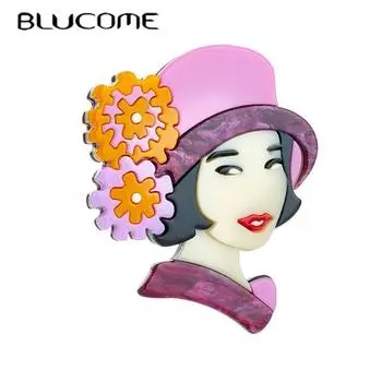 Броши Blucome Girl in A Hat, женские стильные акриловые материалы, милый темперамент, изысканный новый аксессуар для подарков на вечеринку фиолетовый