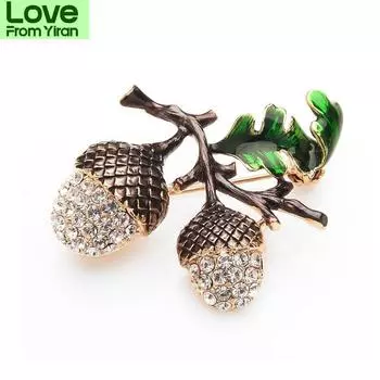 Броши из эмали «Башня из сосны со стразами» для мужчин и женщин, для свадеб, банкетов, вечеринок, в виде растений, дубовые желуди