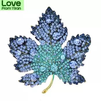 Броши из стразов синего цвета в виде клена для женщин, красивые элегантные булавки для свадебной вечеринки, модные ювелирные изделия