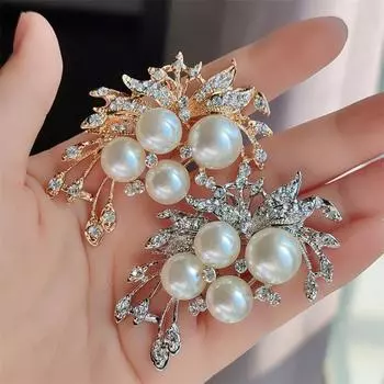 Броши из высококачественного сплава с бриллиантами и жемчугом, аксессуары для одежды, корсажи, булавки