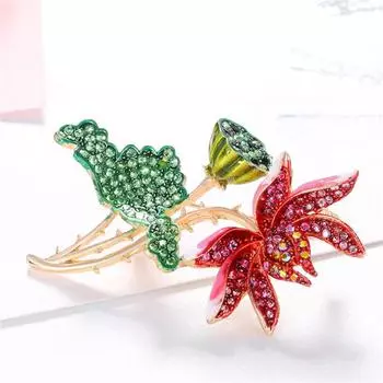 Броши-лотосы со стразами для женщин, элегантные, ручной работы, лист, офис, вечеринка, пальто, сумка, украшения, аксессуары, булавки, подарки 1pc