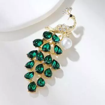 Броши с жемчугом и павлином для женщин, одежда, пальто, аксессуары для вечеринок, подарки зелёный