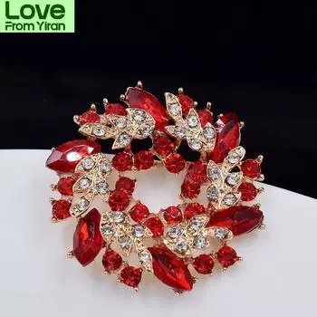 Броши со стразами и цветами, женская одежда, пряжка для шарфа, аксессуары для одежды, модные украшения, подарки красный