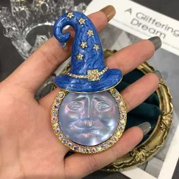 Броши со стразами клоуна, элегантная соломенная шляпа, брошь клоуна, брошь с улыбающимся лицом, женская синий