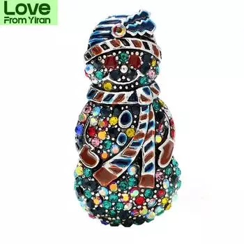 Броши со стразами разных цветов в виде снеговика для женщин, рождественский фестиваль, винтажная бижутерия высокого качества