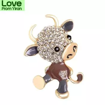 Броши со стразами в виде быка для женщин, брошь со знаком зодиака теленок, булавка в виде животного красный