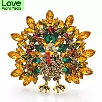 Броши со стразами в виде индейки для женщин и мужчин, цветная брошь в виде курицы на День благодарения, булавки, подарки синий