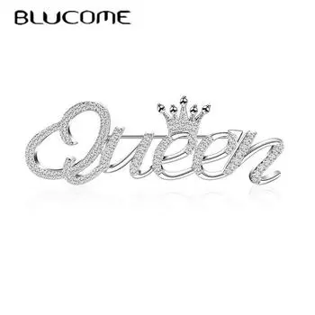 Броши в форме короны Blucome Queen с буквенным принтом для женщин и мужчин, повседневный костюм, булавки для лацкана в хиджиабе серебряный