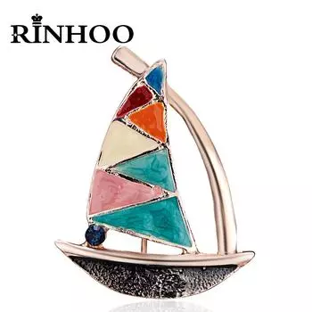 Броши в виде эмалевой парусной лодки Rinhoo для женщин, модная красочная парусная лодка, повседневная брошь на лацкан, значок, корсаж, ювелирное украшение, подарок
