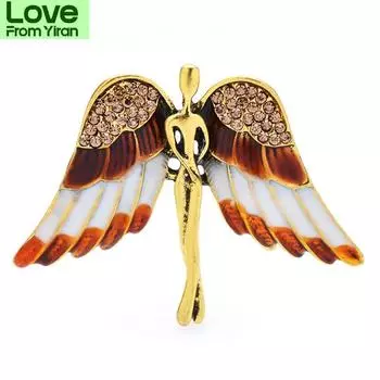 Броши в виде ангела со стразами для женщин, унисекс, эмаль, большие крылья, праздничная брошь в офис, булавка, подарки