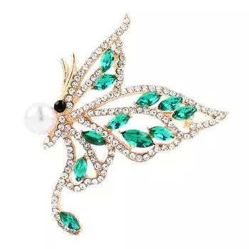 Броши в виде бабочки со стразами и жемчугом для женщин, унисекс, красота, 2 цвета, насекомое, свадьба, офис, брошь, булавки, подарки золотой