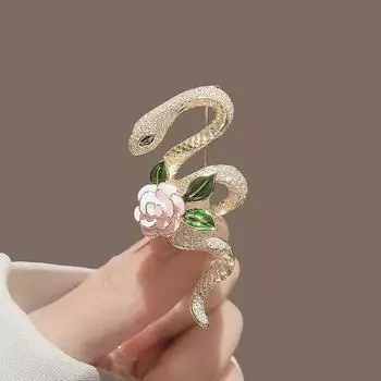 Броши в виде цветка и змеи для женщин, унисекс, со стразами, милые животные, вечерние, повседневные броши, булавки, подарки