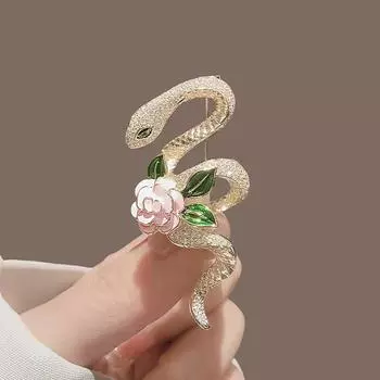 Броши в виде цветка-змеи Брошь в виде змеиной кости во французском стиле Изысканные и стильные аксессуары для одежды Сверкающая брошь высокого класса 1PCS