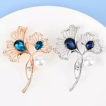 Броши в виде листьев гинкго для женщин, жемчужные листья, брошь-булавка, корсаж, классические украшения для вечеринок, аксессуары золотой