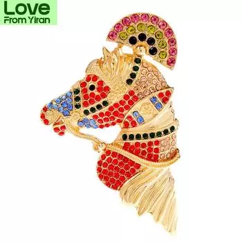 Броши в виде лошади со стразами для женщин, модные булавки в виде животных для мужского пальто, ювелирные изделия, доступные цвета, модные аксессуары для вечеринок красный